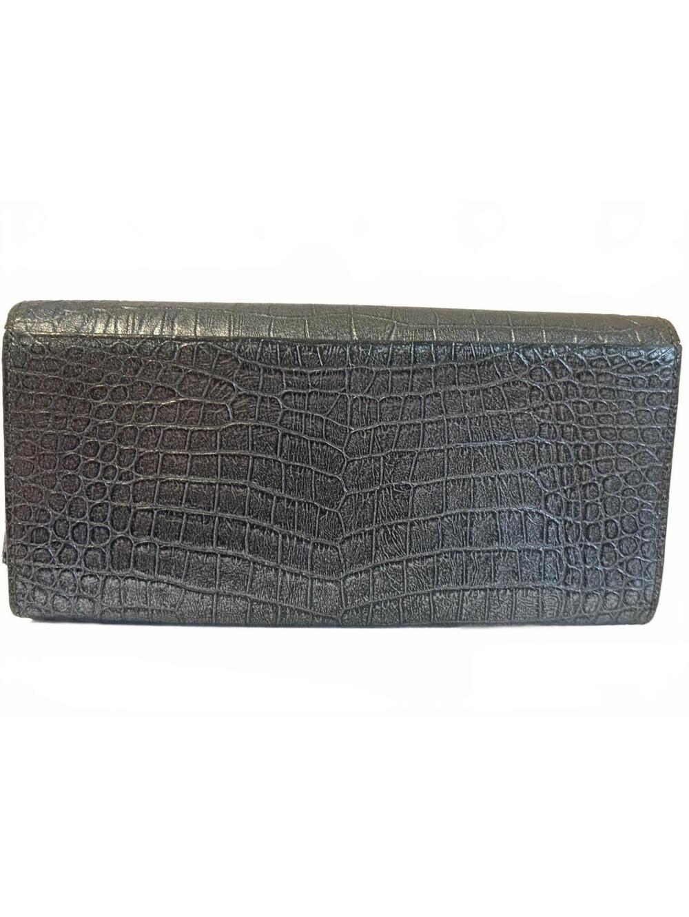 Le Prairies Ginza black croc embossed long wallet